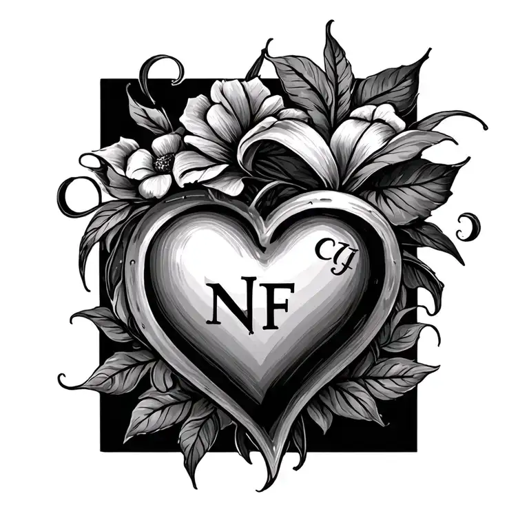 heart with initials NF and CJ tattoo design idea