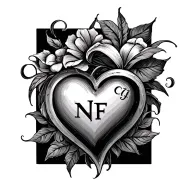 heart with initials NF and CJ tattoo design idea