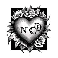 heart with initials NF and CJ tattoo design idea