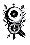 moon and compass and small decorative arrows tattoo design idea