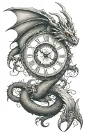 a dragon rawaping its tale around a big clock face tattoo design idea