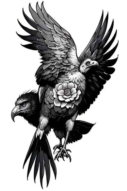 buzzard hip tattoo design with flowers  tattoo design idea