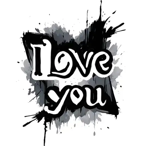 Nier Automata Black Scrawl Text saying "I love you" tattoo design idea