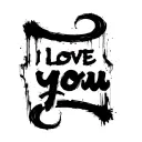 Nier Automata Black Scrawl Text saying "I love you" tattoo design idea