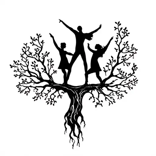 The burning bush and three people dancing together on top of the bush  tattoo design idea