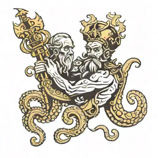 Poseidon and octopus tattoo design idea