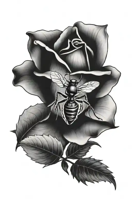 single ant coming out of 1 rose tattoo design idea
