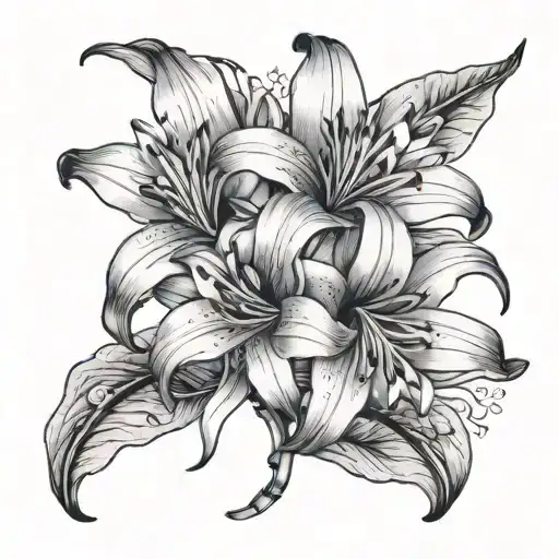 Giant Himalayan Lily intertwined Chinese calligraphy tattoo design idea