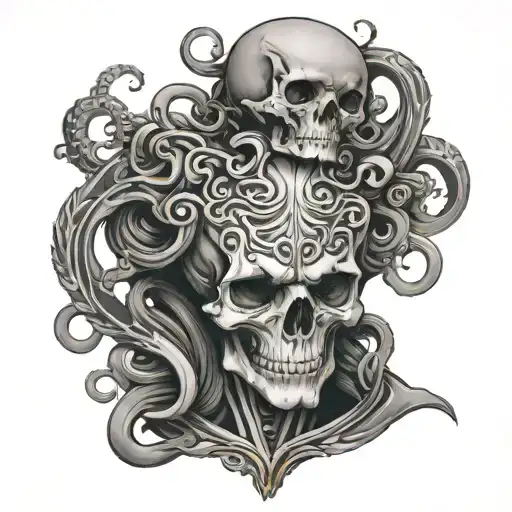 skeleton with Medusa  tattoo design idea