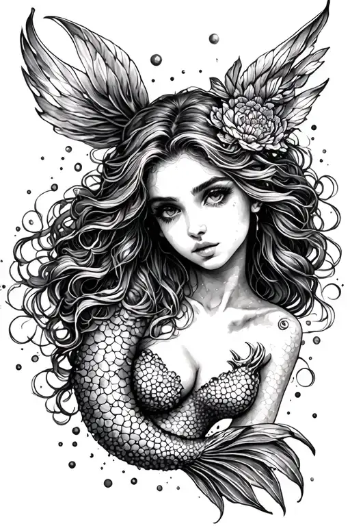 realistic mermaid tattoo design idea