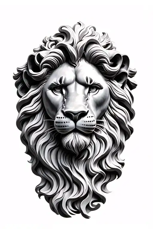 statue head with lion surrounded tattoo design idea