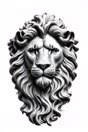 statue head with lion surrounded tattoo design idea