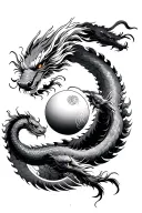 tradition japenese wave with 2 dragons opposite each side of a ball in the middle tattoo design idea