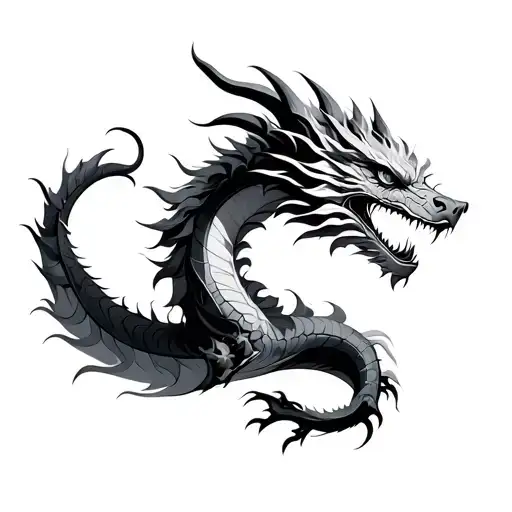 Abstract Oriental Dragon curled horns tattoo design idea