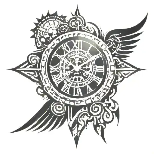 clock with roman numerals saying god and time clock tattoo design idea