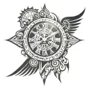 clock with roman numerals saying god and time clock tattoo design idea