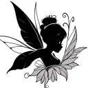 tinker Bell side outline  with leaf wings tattoo design idea