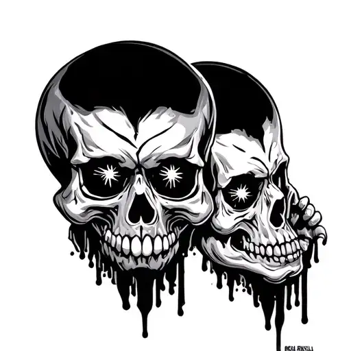 see no evil speak no evil hear no evil skulls black and grey with flashes of colour  tattoo design idea