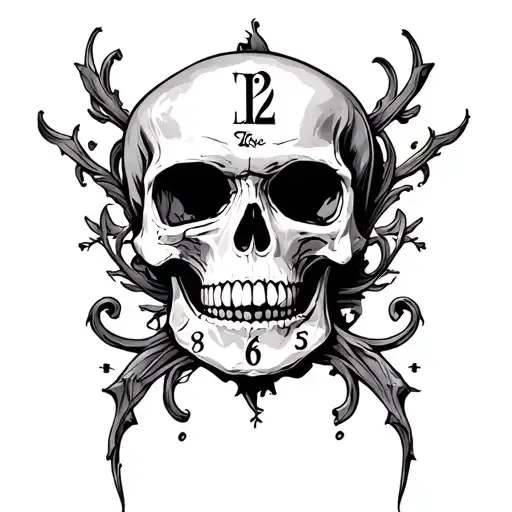 skull clock tattoo design idea
