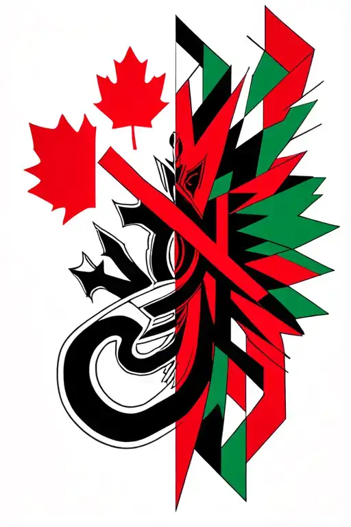albanian glag vs canada flag intertwined within tattoo design idea