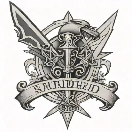 25th id logo, ranger tab, upside down air force logo  with a double bladed dagger in it tattoo design idea