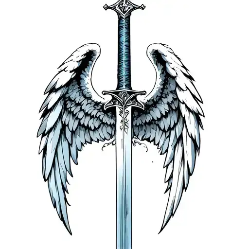 st michael sword one angel wing tattoo design idea
