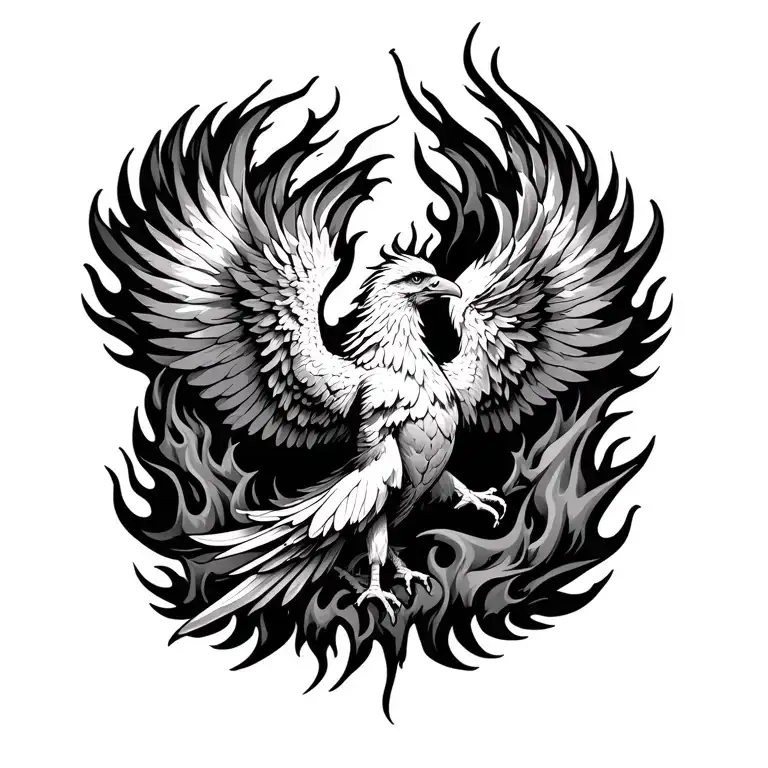 phoenix rising from fire flames tattoo design idea