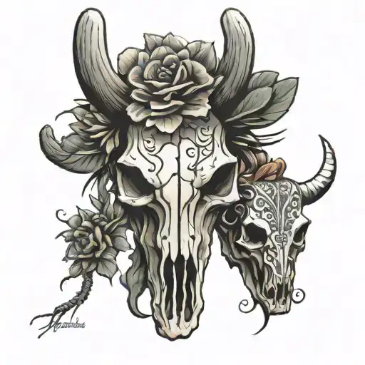 cactus and Arizona and western bull skull tattoo design idea