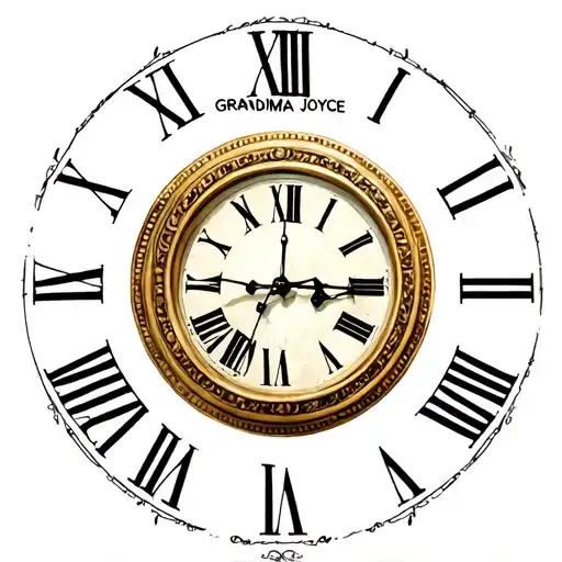a clock with Roman numerals with the name grandma Joyce  tattoo design idea