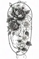 string vine with small roses, small peonies, small daisies, small lotuses that are spaced out tattoo design idea