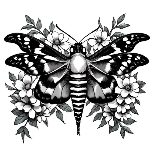 death moth with flowers tattoo design idea