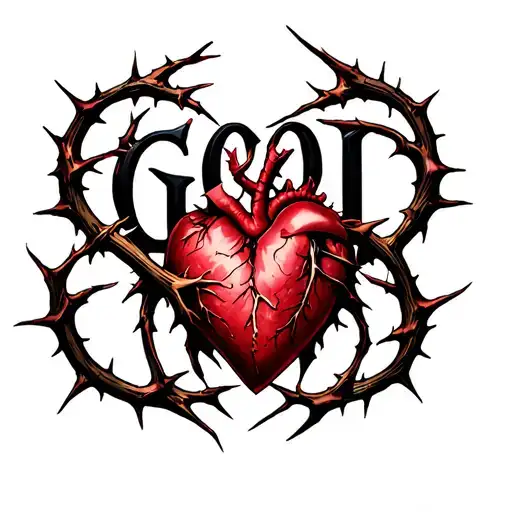 "GOD" Heart Thorns tattoo design idea