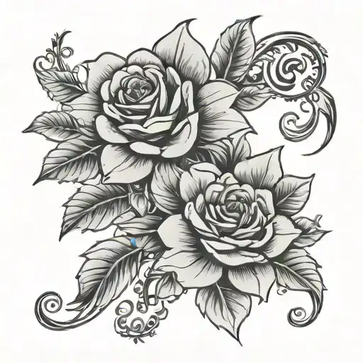 jade flower ornament and roses growing tattoo design idea