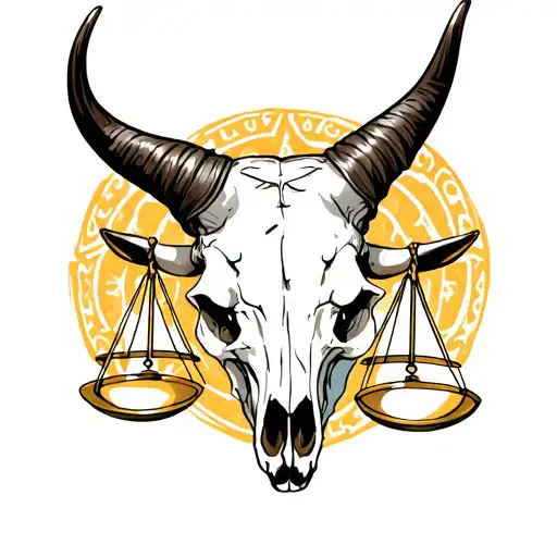 feminine taurus bull skull with Libra scales tattoo design idea