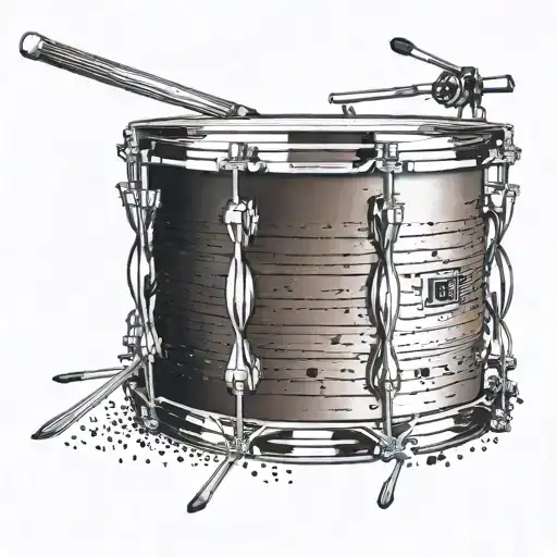 A dotwork tattoo of a snare drum with intricate wood grain details, symbolizing the client's dedication to percussion and their favorite drum design tattoo design idea