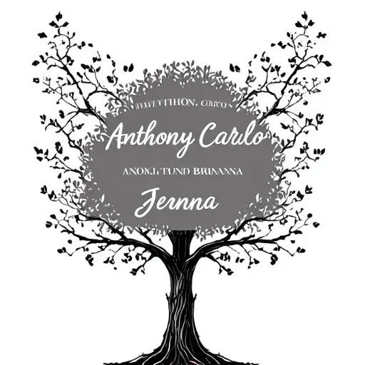 "Anthony Carlo Brianna Jenna" family tree branch tattoo design idea