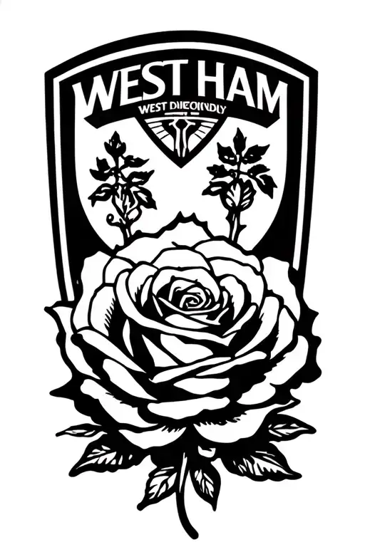 blackout rose at the bottom with a West Ham badge above it tattoo design idea