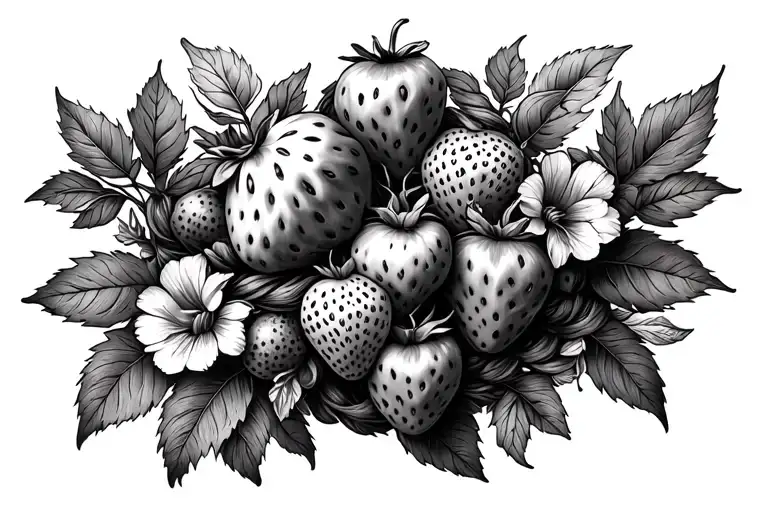 a garter but made from a strawberry plant braid with fruits and flowers tattoo design idea