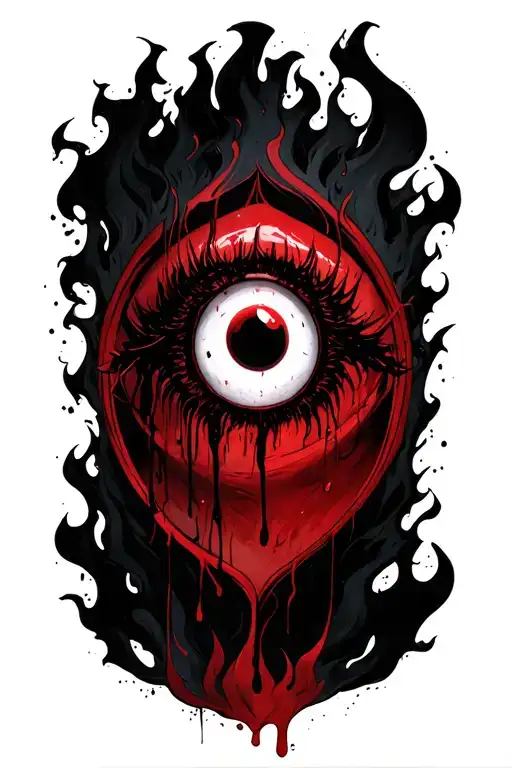 Mangekyou Itachi's sharingan eye with a tear of blood falling. In the background, the black flames of amaterasu. And ita tattoo design idea