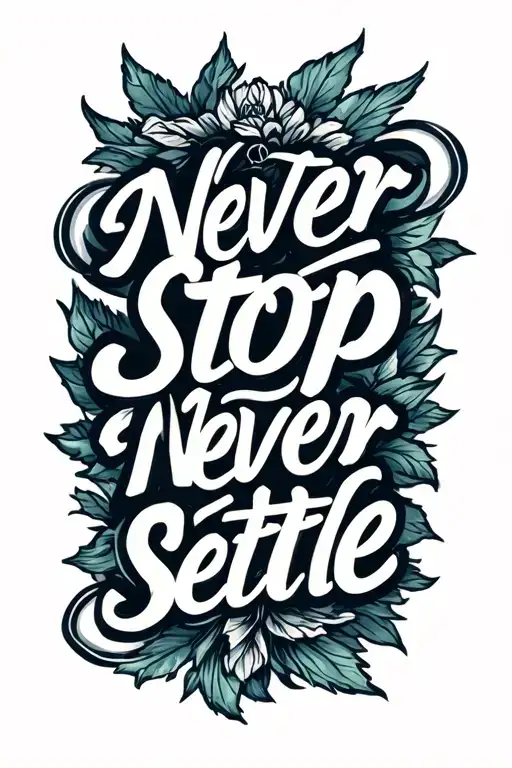 "Never Stop Never Settle" realism style tattoo design idea
