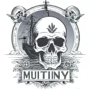Container ship with a crane behind and a skull and anchor with the text Mutiny tattoo design idea