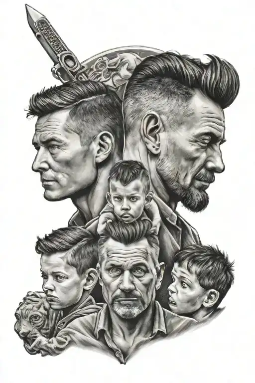 Dad with two sons tattoo design idea
