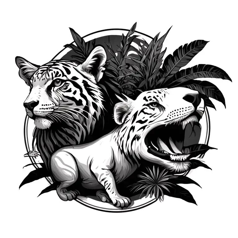 concrete jungle animals tattoo design idea