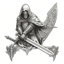 knight with sword and grim reaper in cloak inverted of each other tattoo design idea