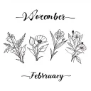 fine line tattoo birth flower bouquet tied November and February  tattoo design idea