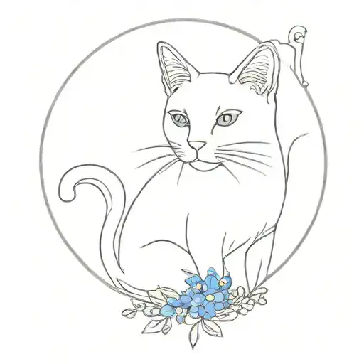 Cat outline looks at the forget-me-not flower tattoo design idea