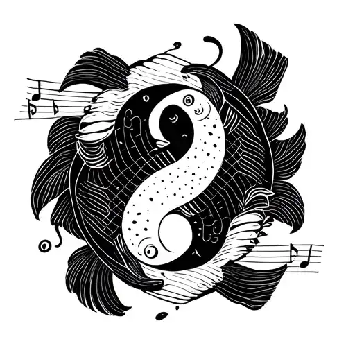 pisces koi yin yang music notes tattoo design idea