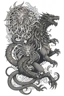 Dragon and Lion surrounded tattoo design idea