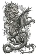 Dragon and Lion surrounded tattoo design idea
