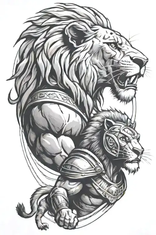 roman empire gladiator and simba from the lion king tattoo design idea
